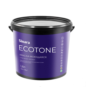 Sinara Ecotone Краска моющаяся супер белая (База А),матовая,атмосферостойкая,ВД на акриловой основе для внутренних работ,1,8кг Спектр-Плюс SP 050