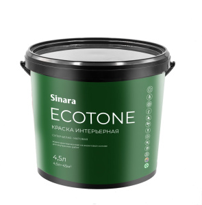 Sinara Ecotone Краска интерьерная супер белая (База А),матовая,атмосферостойкая,ВД на акриловой основе для внутренних работ,4,5л Спектр-Плюс SP 065