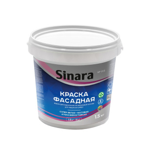 Sinara Краска водно-дисперсионная на акриловой основе для наружных работ, Фасадная, супер белая, матовая, атмосферостойкая. 1,5 кг SP 013 Спектр Плюс