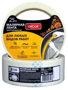 Малярная лента DECOR 38 мм*25 м, креппированная, 140 мкм (63шт/уп) 789-3825 Намерение