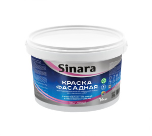 Краска водно-дисперсионная на акриловой основе для наружных работ 14кг, Фасадная, супер белая, матовая атмосферостойкая SINARA Спектр Плюс SP 002
