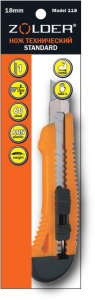 Нож ZOLDER Standard технический с сегментированным лезвием18мм,1 лезвие, корпусизABS пластика, в пакете,1/24/288,Model 118 332237