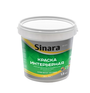 Sinara Краска водно-дисперсионная на акриловой основе для внутренних работ. Интерьерная, супер белая 1.5кг SP 014 Спектр Плюс