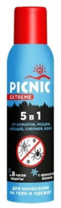 Picnic Extreme - аэрозоль 5 в 1 от комаров, мошки, клещей, слепней, блох, 150 мл 46 50056 49309 5 (12)