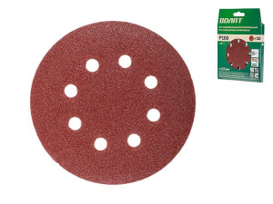 Шлифлист 125мм круг Р100 д/дерева 8 отв. 10шт. ВОЛАТ (80010-100)