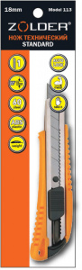Нож ZOLDER Model 113 ModeStandard технический с сегментиров. лезвием18мм,1лезвие,корпус из ABS пластика, в пакете,1/24/288 332236