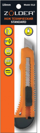 Нож ZOLDER Model 312 Standard технический с сегментированным лезвием 18мм, 1 лезвие, корпус из ABS пластика, в пакете, 1/48/576,