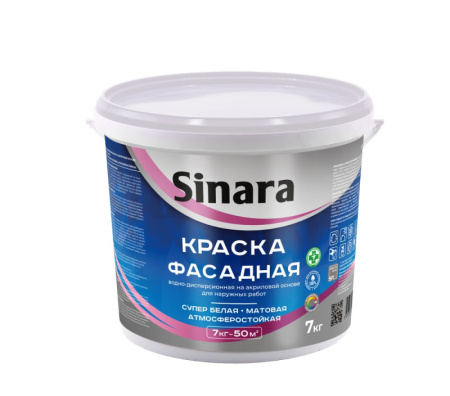 Краска водно-дисперсионная на акриловой основе для наружных работ 7кг SINARA SP 001 Спектр Плюс 