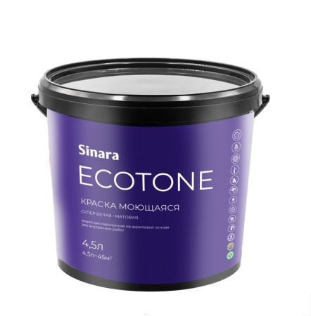 Sinara Ecotone Краска моющаяся прозрачная (База С), матовая, атомосферостойкая, водно-дисперсионная на акриловой основе для внутренних работ, 5,4кг SP